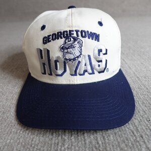 Vintage Georgetown Hoyas Hat White Blue Snapback Embroidered Old Stock NEW